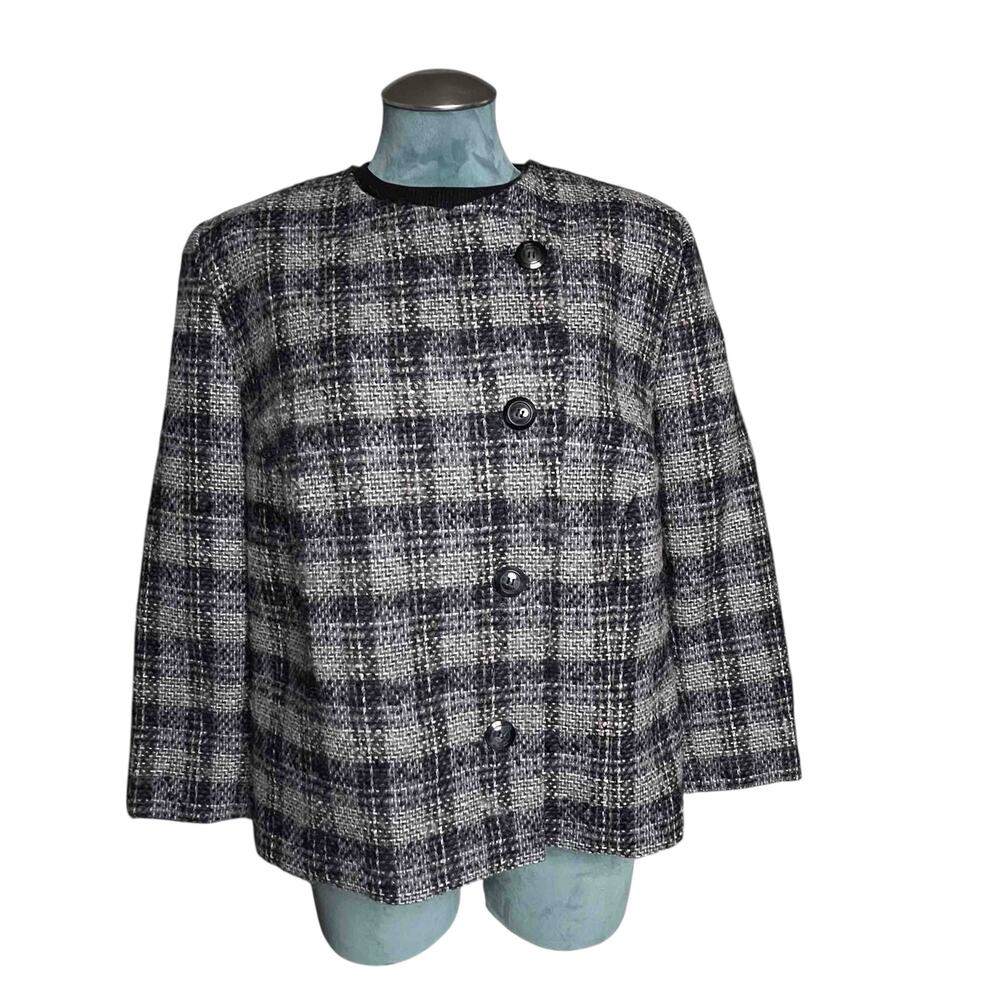 Pendleton 100% Wool Blazer Plus 16W Black Gray Asymmetric Dark Academia Office